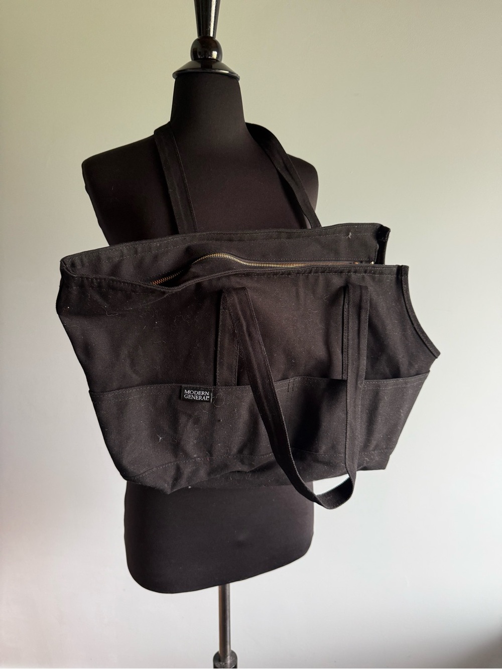 Pet Black Canvas Tote with Zippered Top